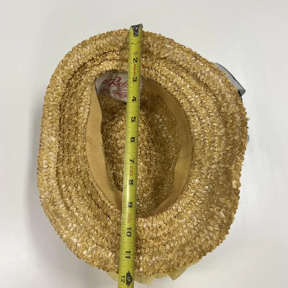 Vintage Mr Rickie Hat Cap Straw Floral Yellow Black Wide Brim Womens Spring 50s